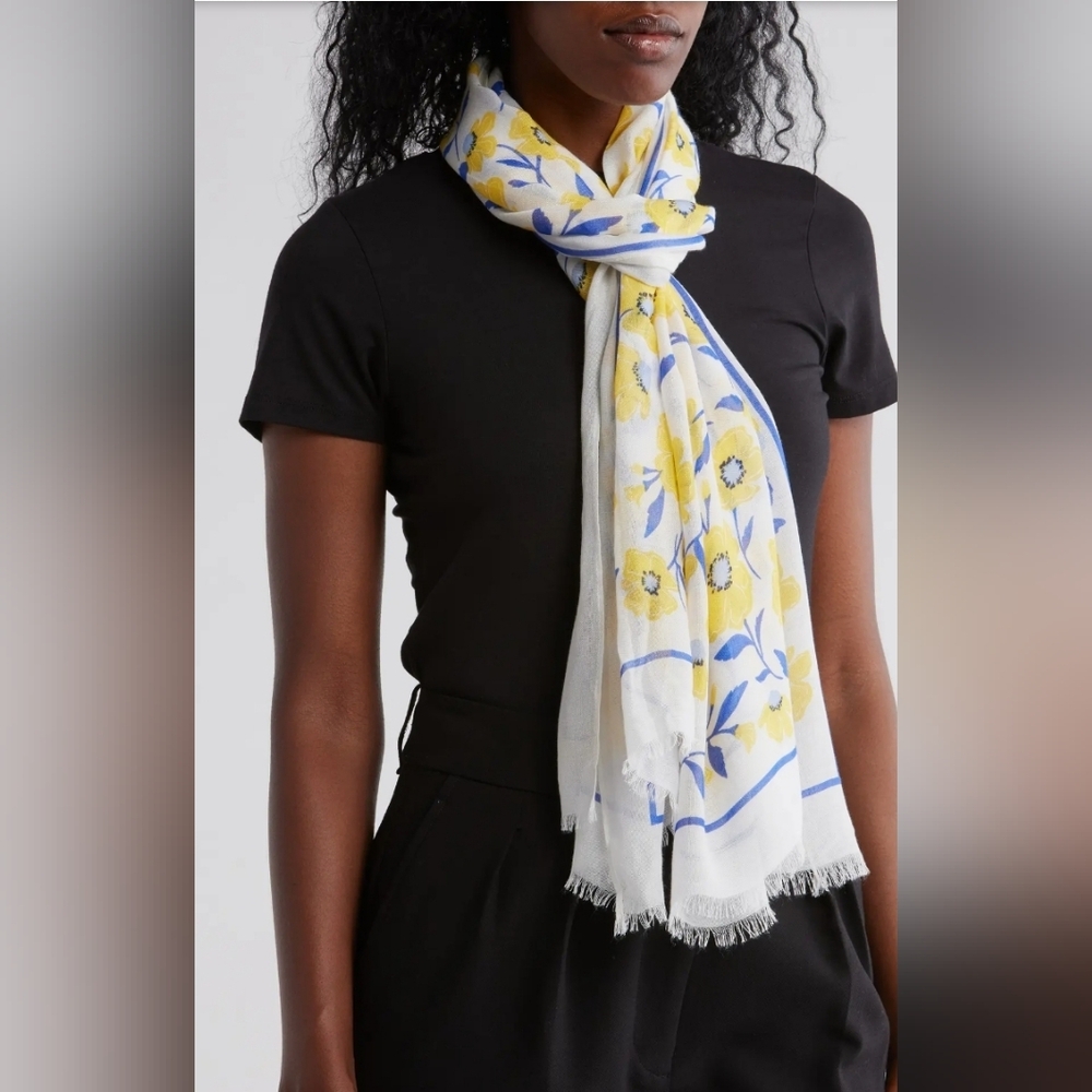 Floral White and Yellow Scarf